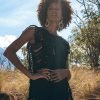 Black Boho Top Bohemian Frayed Tee Hand Loomed