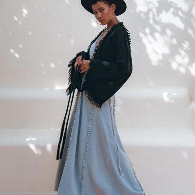Black Bell Sleeve Wrap Kimono Top Bohemian Summer