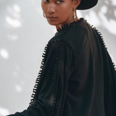 Black Bell Sleeve Wrap Kimono Top Bohemian Summer