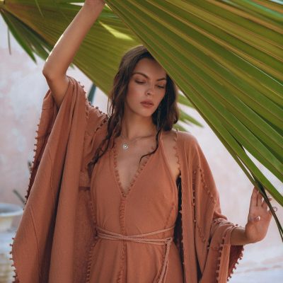 Pink Cotton Robe Handmade Bohemian Poncho Boho Cape