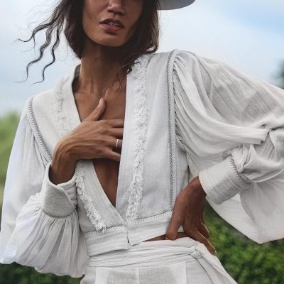 Off White Gaia Top Cuffed Sheer Puff Sleeved