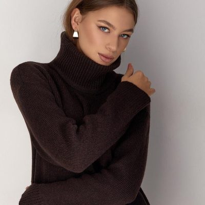 Oversized Turtleneck Sweater Warm Mohair Wool Baggy Long