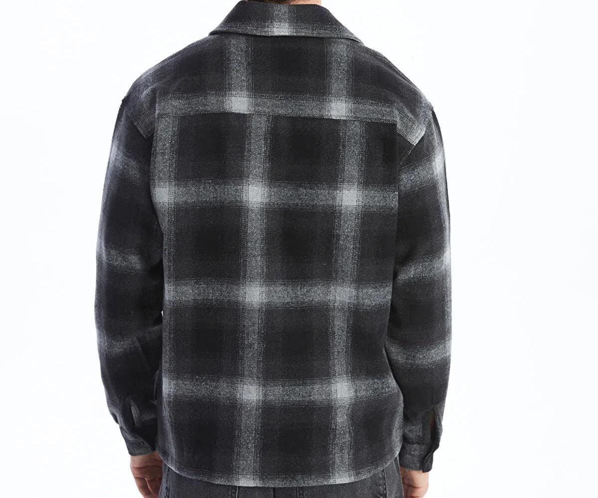 Men’s Zip Up Plaid Flannel Jacket Oversized Checked