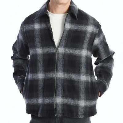 Men’s Zip Up Plaid Flannel Jacket Oversized Checked