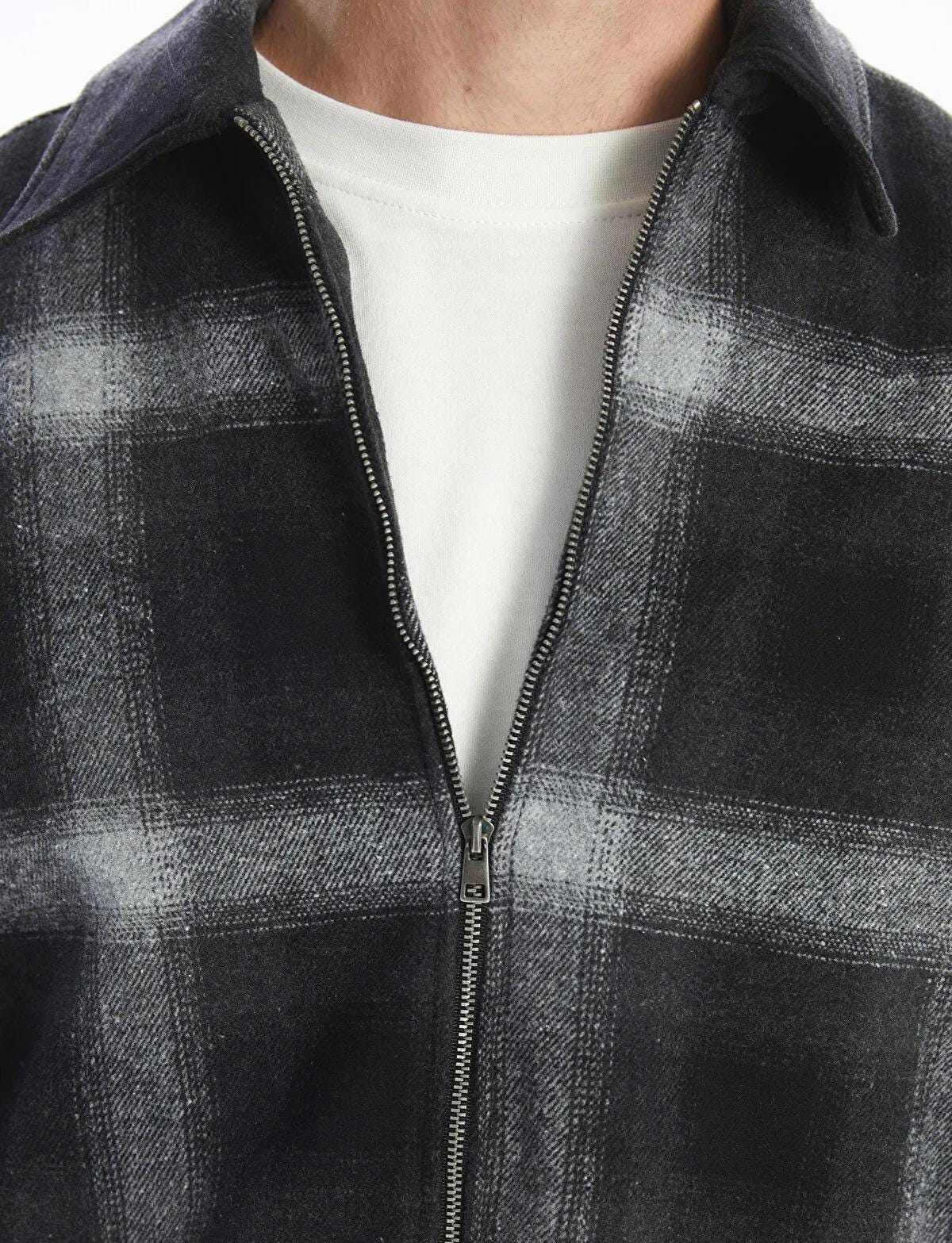 Men’s Zip Up Plaid Flannel Jacket Oversized Checked