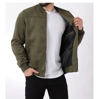 Men's Suede Bomber Jacket: Plush Lined Trucker Coat