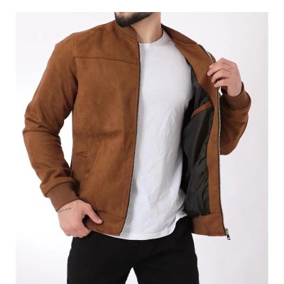 Men's Suede Bomber Jacket: Plush Lined Trucker Coat