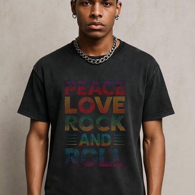 Peace Love Rock And Roll T Shirt: Retro
