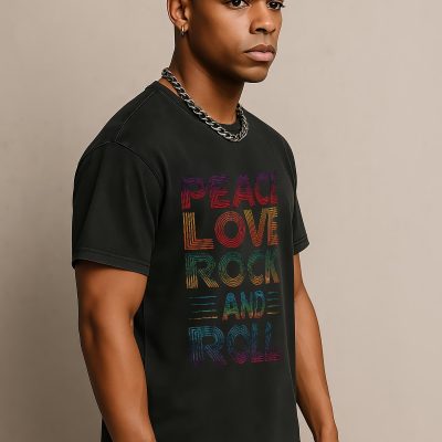 Peace Love Rock And Roll T Shirt: Retro