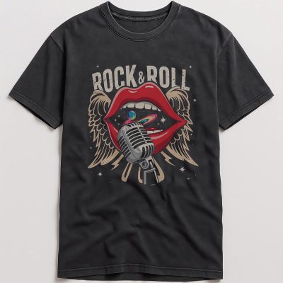 Vintage Rock And Roll Graphic Tee: Red Lips