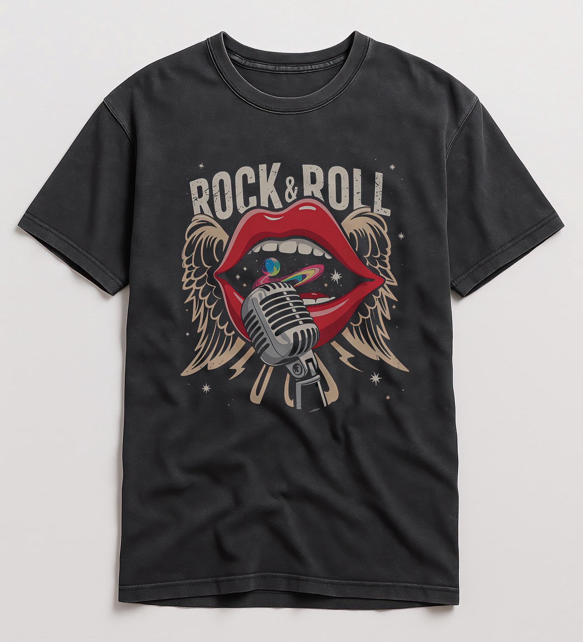 Vintage Rock And Roll Graphic Tee: Red Lips