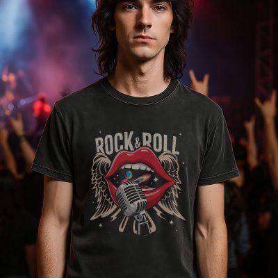 Vintage Rock And Roll Graphic Tee: Red Lips