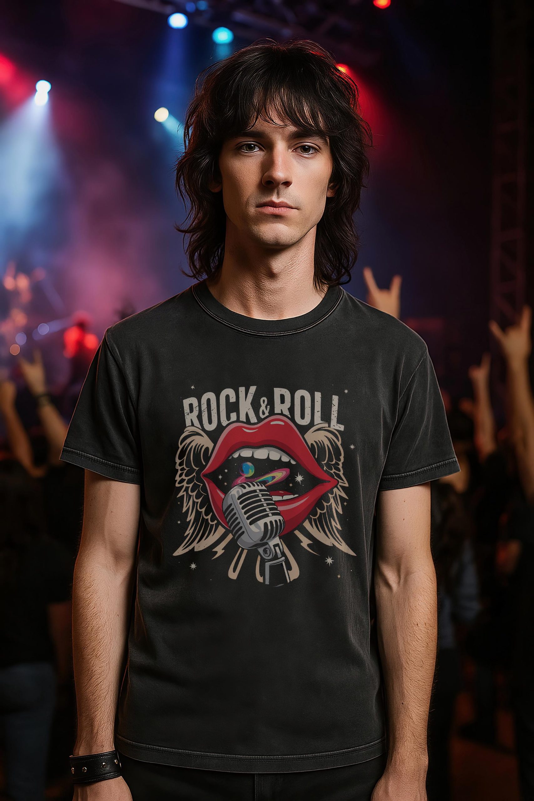 Vintage Rock And Roll Graphic Tee: Red Lips
