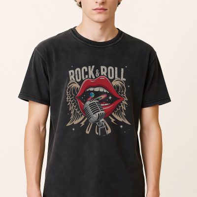 Vintage Rock And Roll Graphic Tee: Red Lips