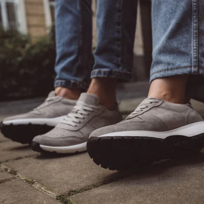 Handmade Suede Men Leather Sneakers Grey Brown Lace