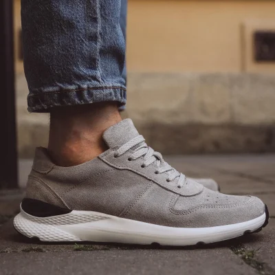 Handmade Suede Men Leather Sneakers Grey Brown Lace
