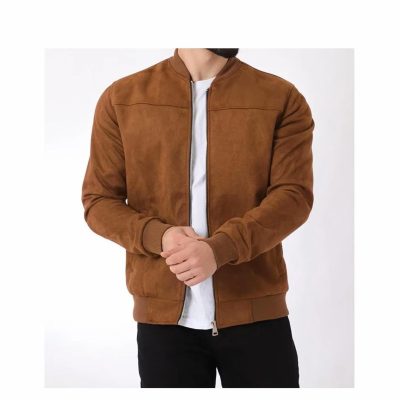 Men's Suede Bomber Jacket: Plush Lined Trucker Coat
