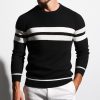 Men's Striped Knit Sweater: Classic O Neck Pullover