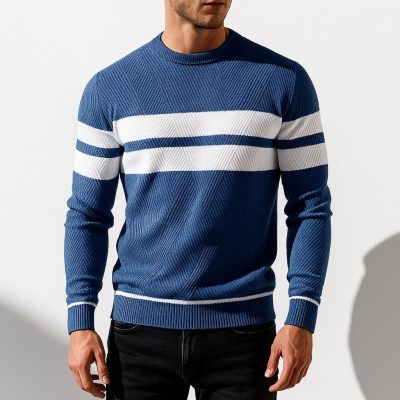 Men's Striped Knit Sweater: Classic O Neck Pullover