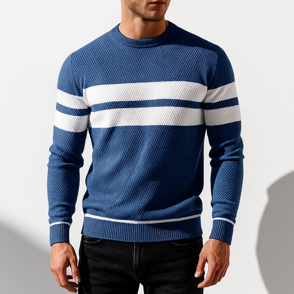 Men's Striped Knit Sweater: Classic O Neck Pullover
