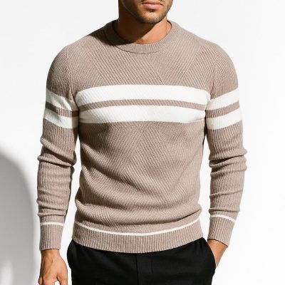 Men's Striped Knit Sweater: Classic O Neck Pullover