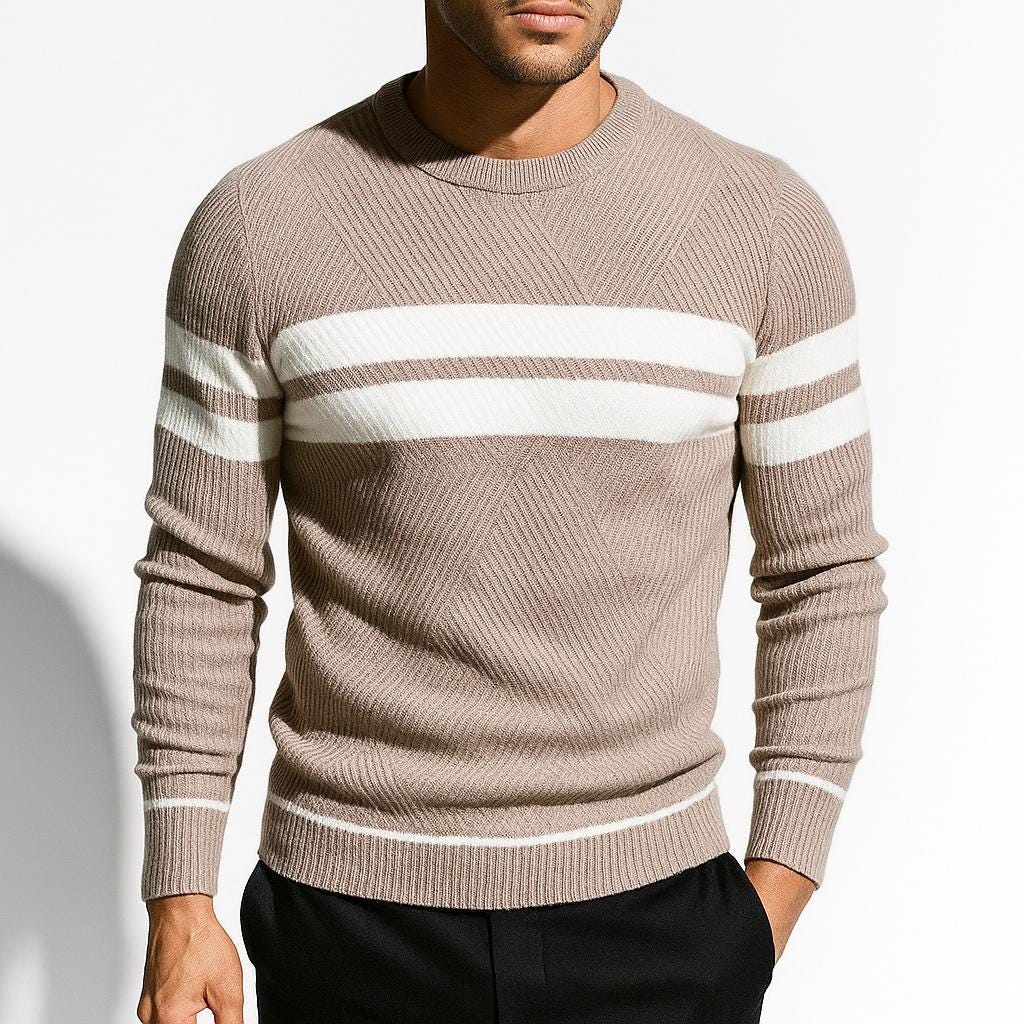 Men's Striped Knit Sweater: Classic O Neck Pullover