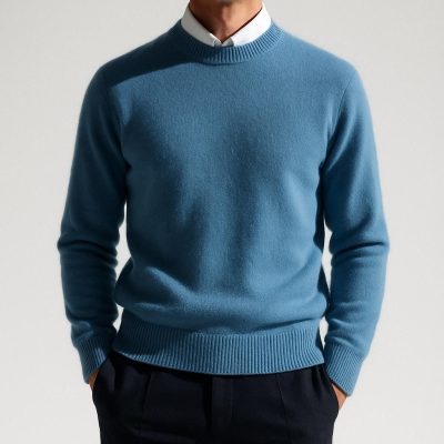 Men's Soft Knit Crew Neck Sweater: Minimalist Solid