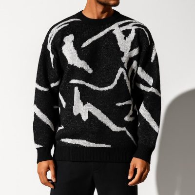 Men's Brushstroke Sweater: Abstract Knit Pullover
