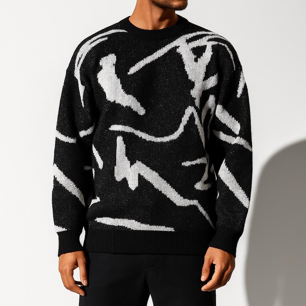 Men's Brushstroke Sweater: Abstract Knit Pullover