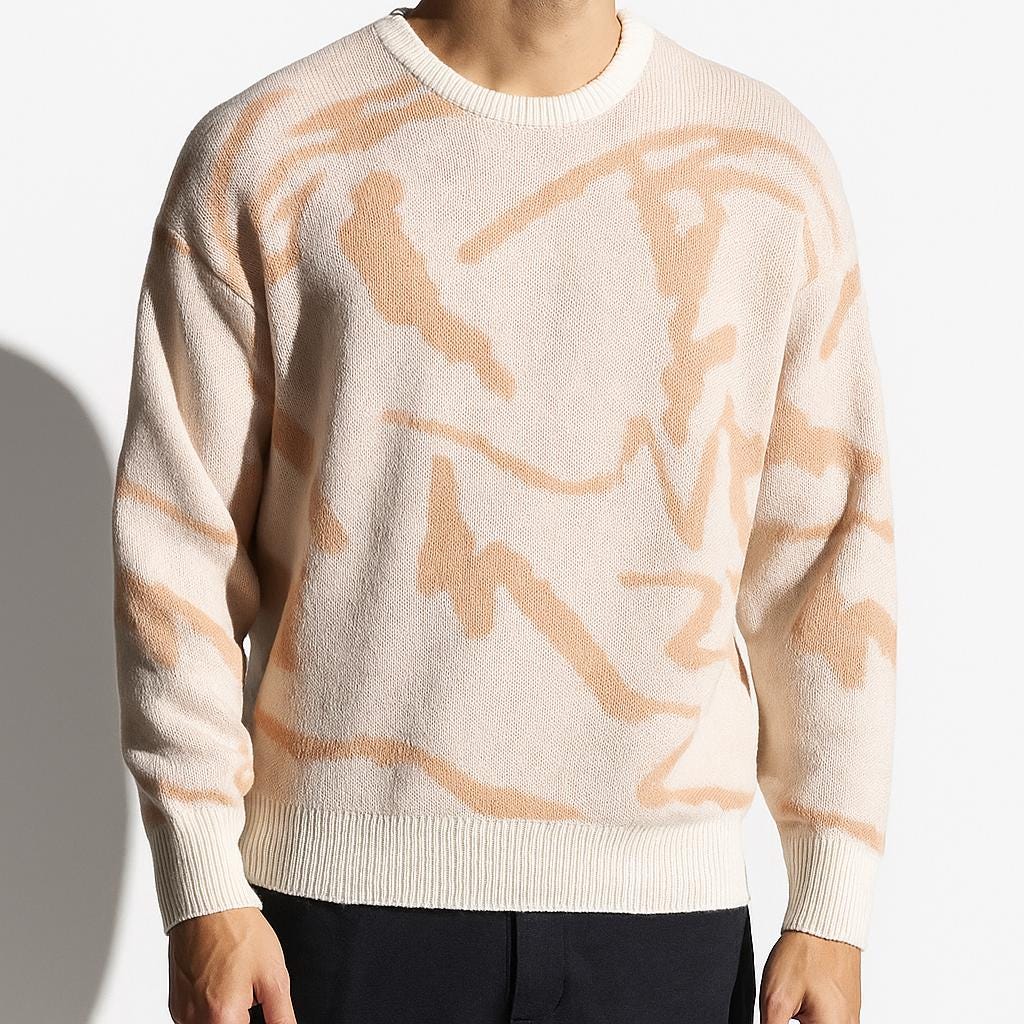 Men's Brushstroke Sweater: Abstract Knit Pullover
