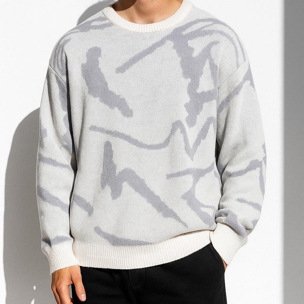 Men's Brushstroke Sweater: Abstract Knit Pullover