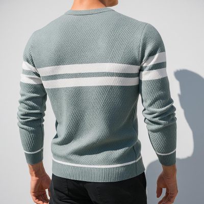 Men's Striped Knit Sweater: Classic O Neck Pullover