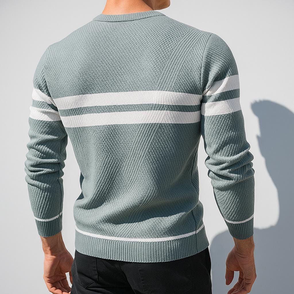 Men's Striped Knit Sweater: Classic O Neck Pullover