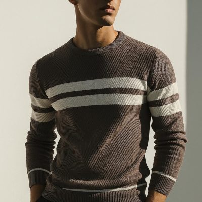 Men's Striped Knit Sweater: Classic O Neck Pullover