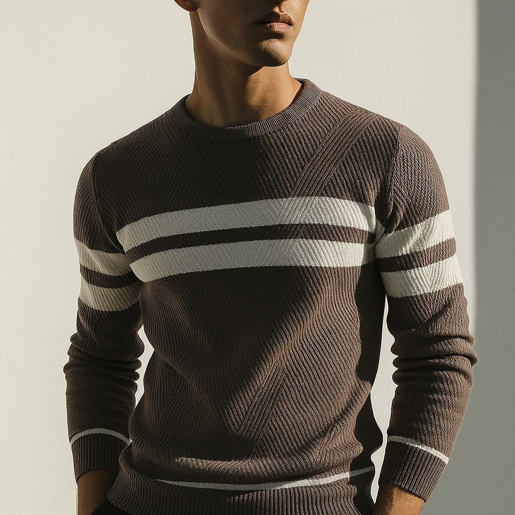 Men's Striped Knit Sweater: Classic O Neck Pullover