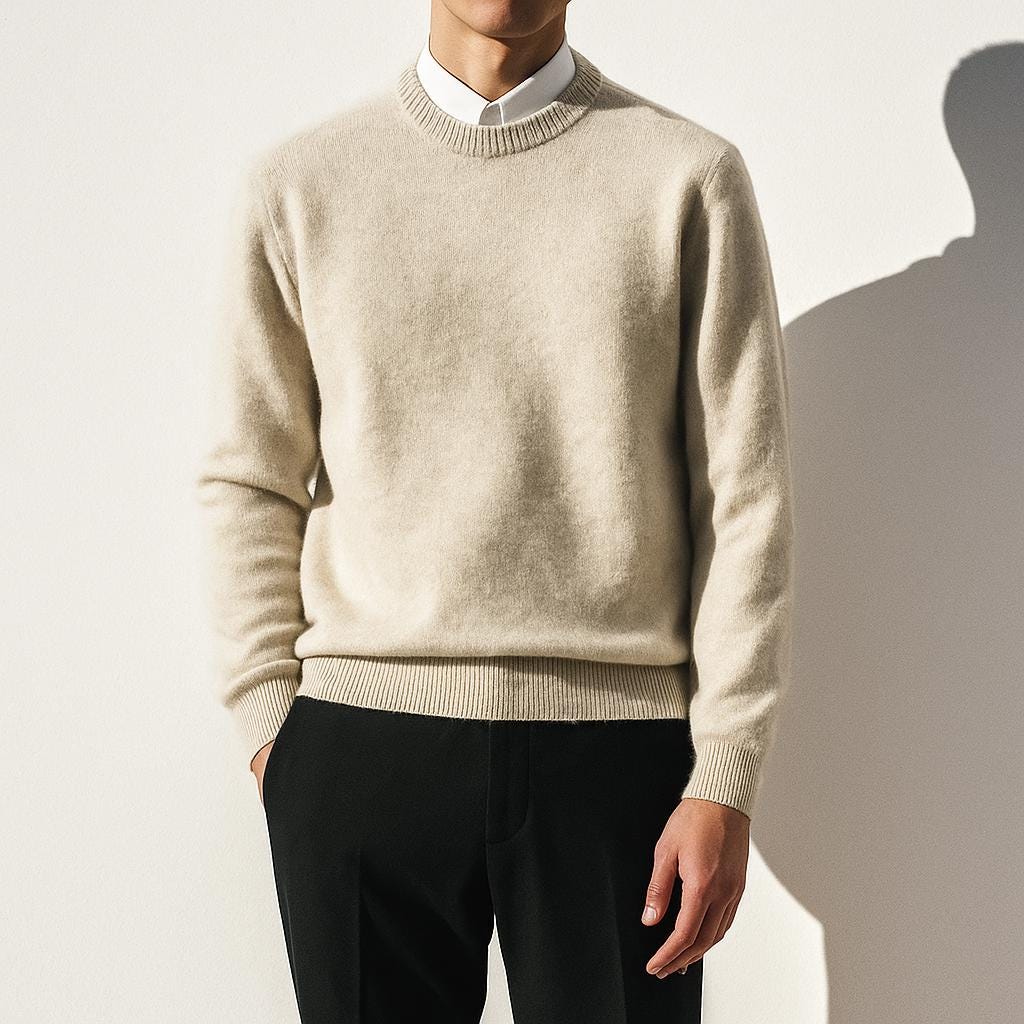 Men's Soft Knit Crew Neck Sweater: Minimalist Solid
