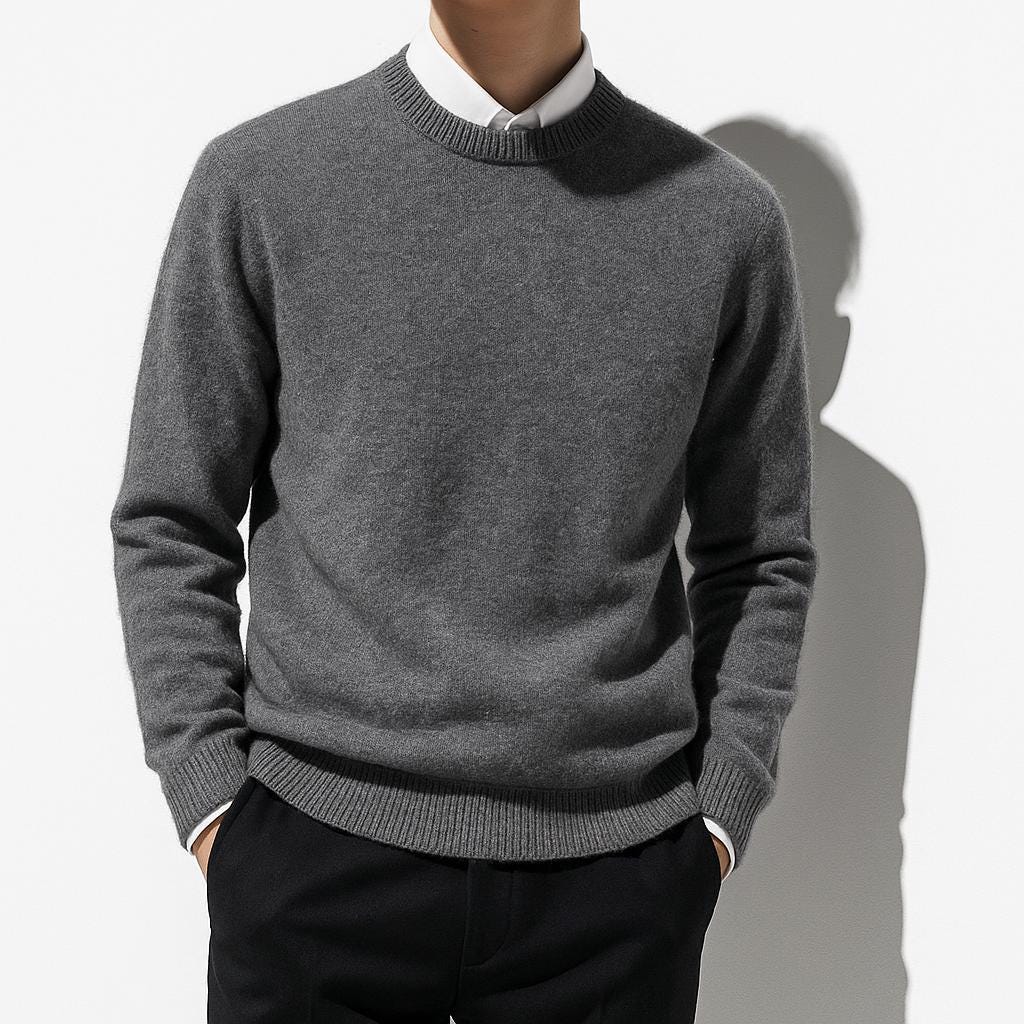 Men's Soft Knit Crew Neck Sweater: Minimalist Solid