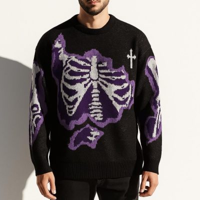 Men's Rib Cage Jacquard Knit Sweater Oversized Streetwear