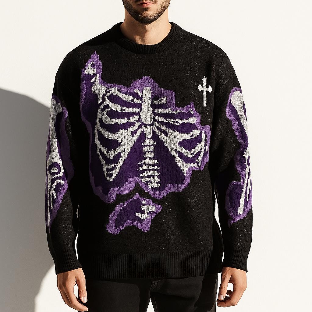 Men's Rib Cage Jacquard Knit Sweater Oversized Streetwear