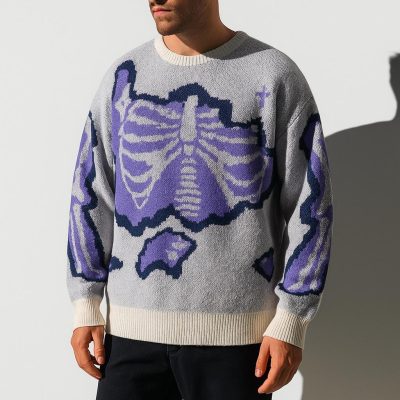 Men's Rib Cage Jacquard Knit Sweater Oversized Streetwear