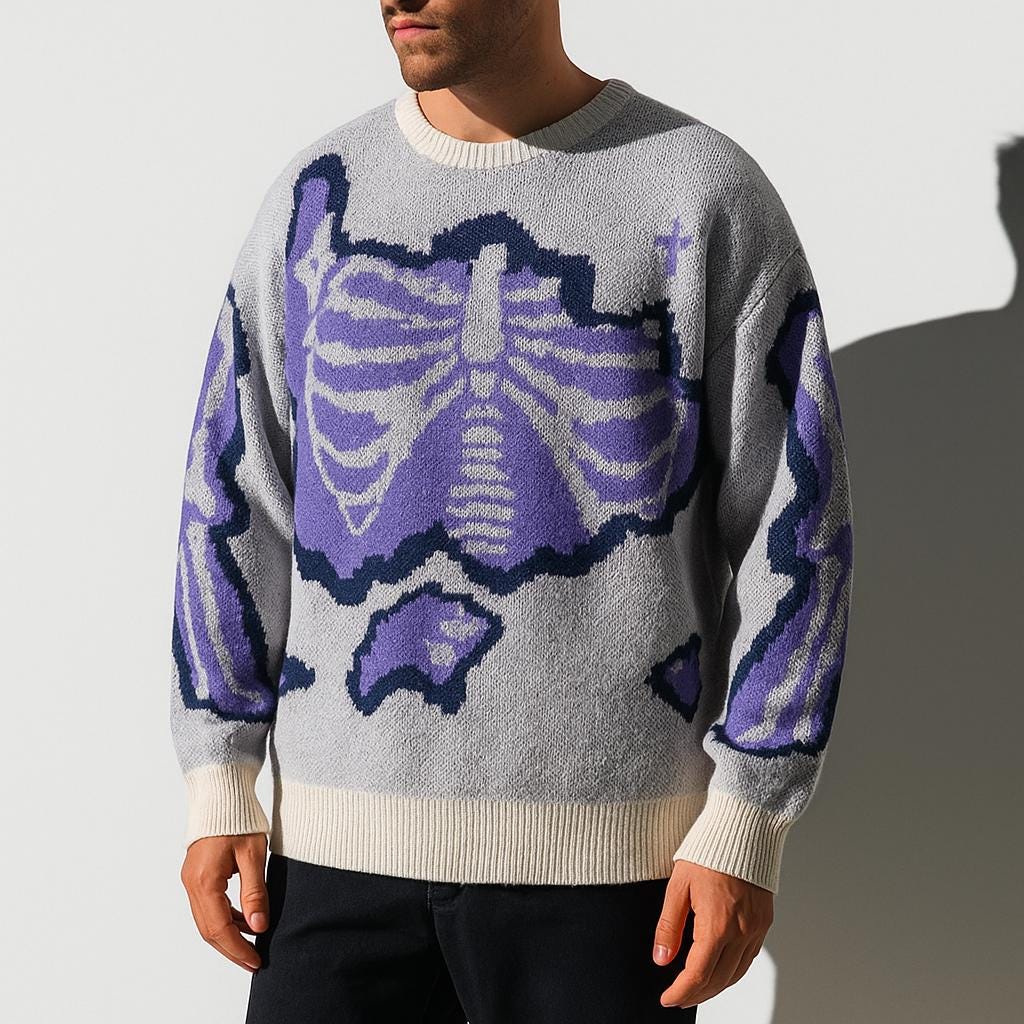 Men's Rib Cage Jacquard Knit Sweater Oversized Streetwear