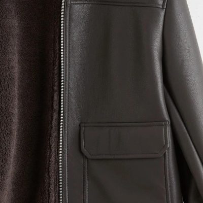 Men's Faux Leather Aviator Jacket Sherpa Collar Black