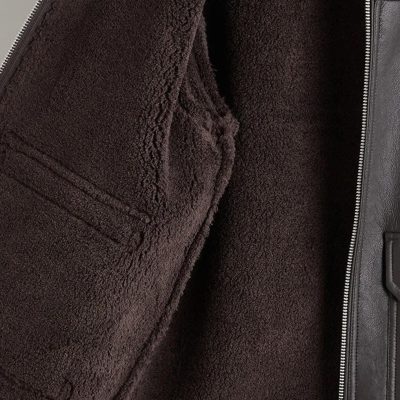 Men's Faux Leather Aviator Jacket Sherpa Collar Black