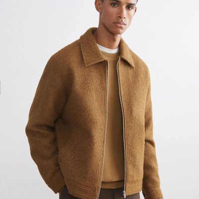 Men's Zippered Cashmere Jacket Beige Minimalist Coat Classic