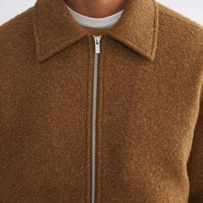 Men's Zippered Cashmere Jacket Beige Minimalist Coat Classic