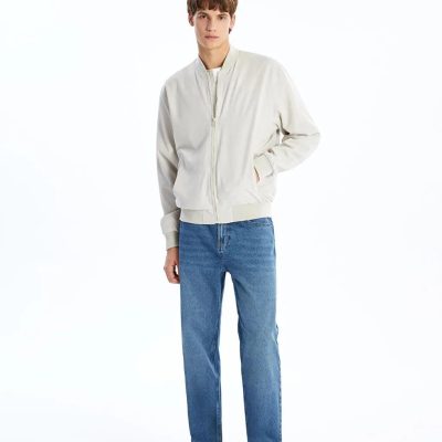 Men's College Collar Bomber Jacket Lightweight Zip Up