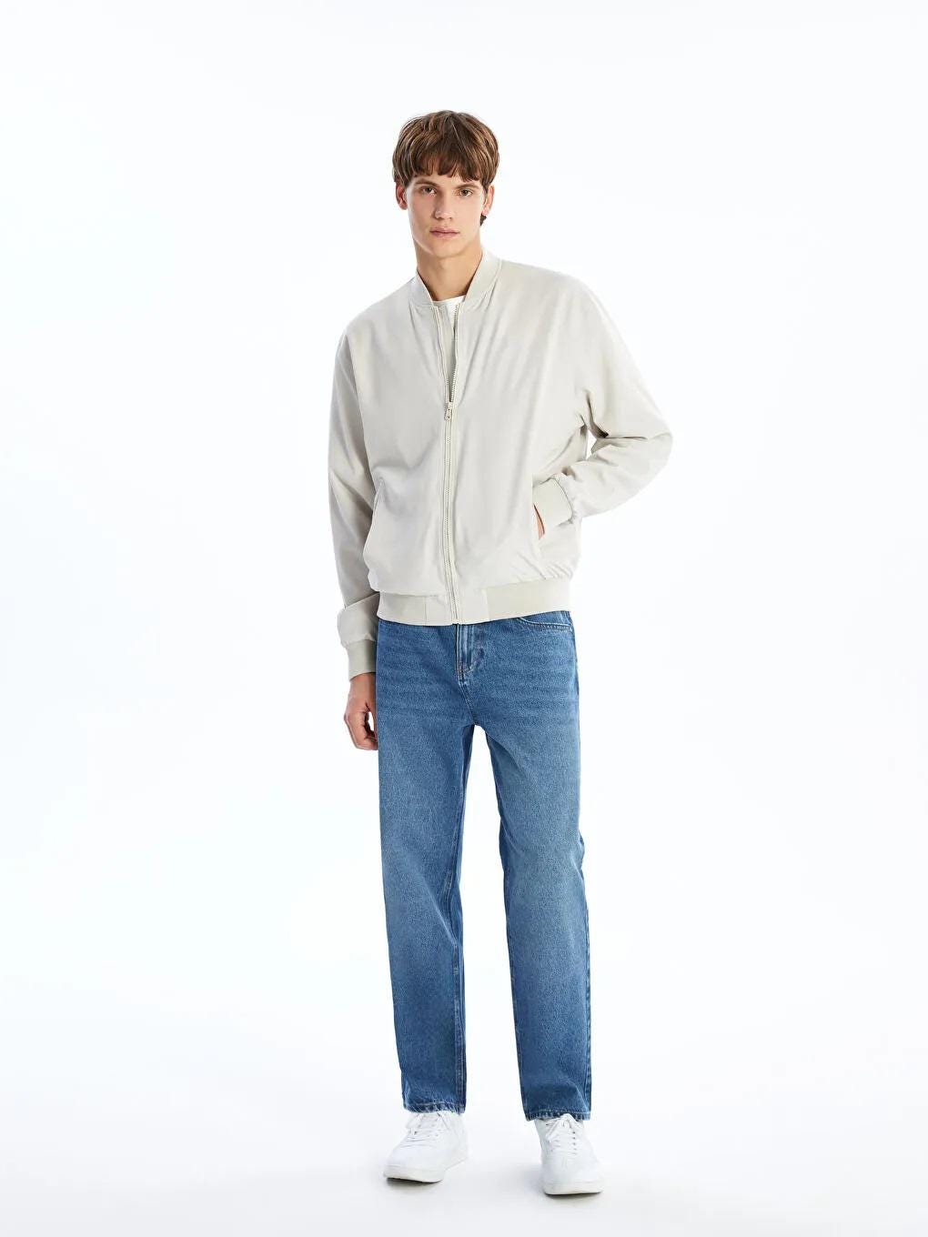 Men's College Collar Bomber Jacket Lightweight Zip Up