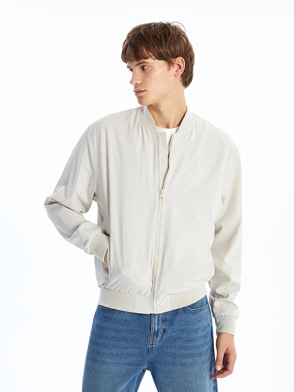 Men's College Collar Bomber Jacket Lightweight Zip Up