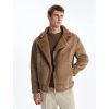 Men's Suede Bomber Jacket: Brown Faux Sheepskin Coat