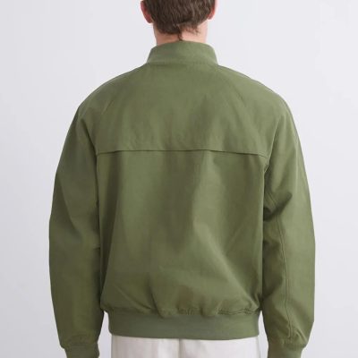 Men's Green Bomber Jacket Stand Collar Casual Zip